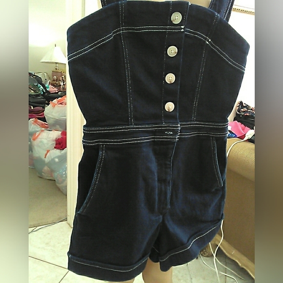 LK. NEW ANTHROPOLOGIE MAUVE ๐ ๐BLUE Denim Women's Overall Shorts SZ. 6 OMG! - Picture 8 of 12